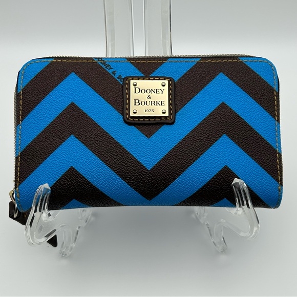 Dooney & Bourke Handbags - Dooney & Bourke BROWN with Blue Chevron Zip Around Wallet NWOT